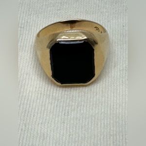 Unisex 14k Solid Yellow Gold Onyx Wide Band Cocktail Ring Size 9